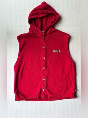Vintage 90’s Boca red sleeveless hoodie hooded jacket swag button up 100%cotton